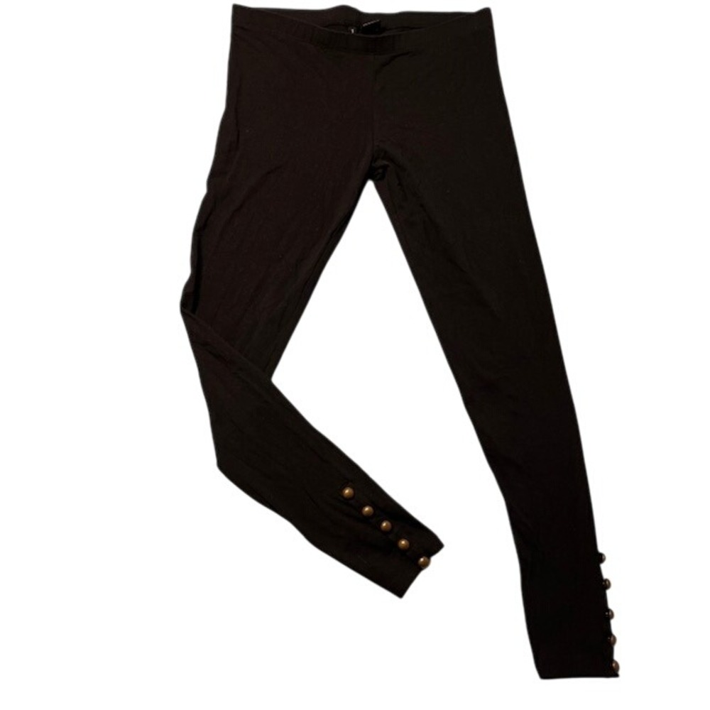 Womens Black Leggings Pants with Button Detail‎ on Cuff